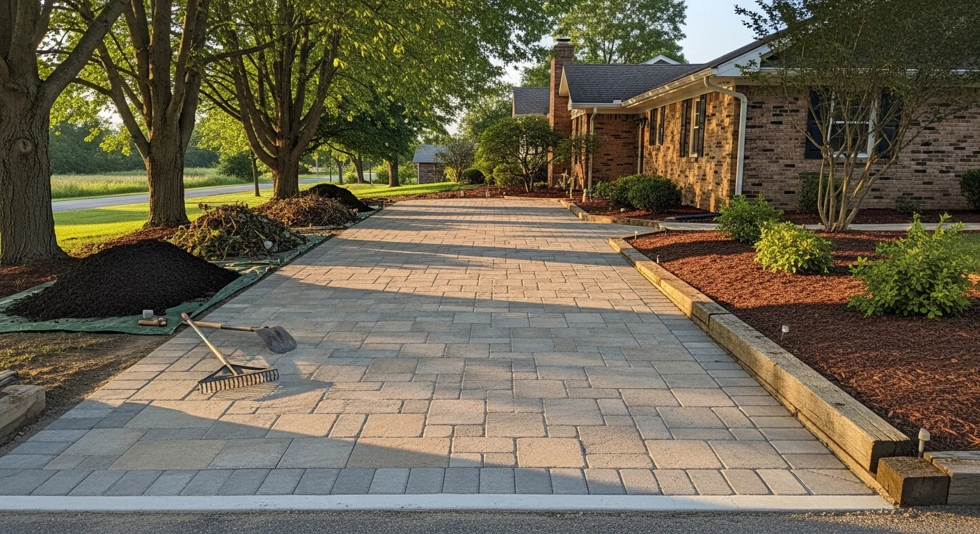 Stone driveway installation and landscaping finishing work